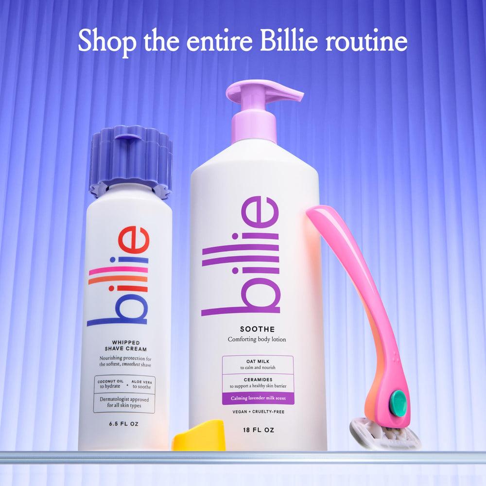 Billie dermatologist-approved label on packaging for dry skin suitability