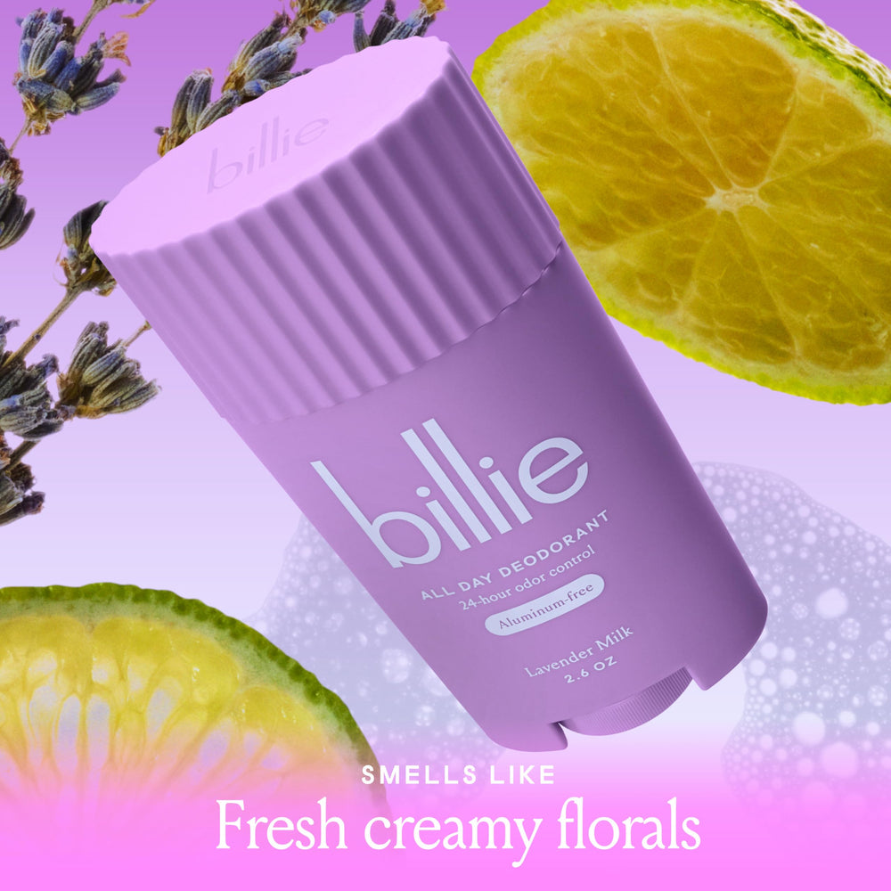 Ingredientes suaves de Billie cuidan la piel y combaten olores.
