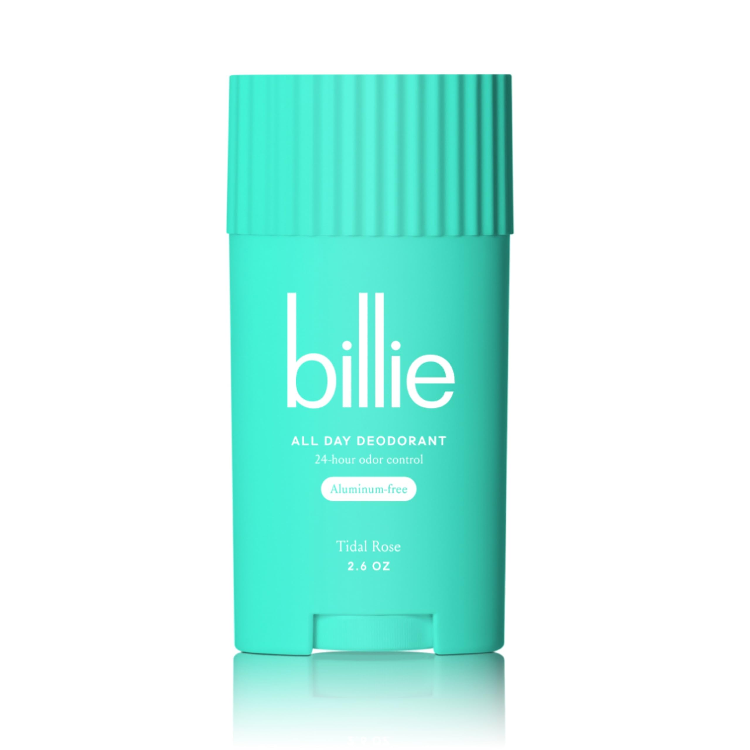 Billie Desodorante Tidal Rose en empaque compacto, protección de 24 horas.