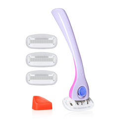 Billie DreamPop razor resting on bathroom wall with magnetic holder for easy, mess-free storage