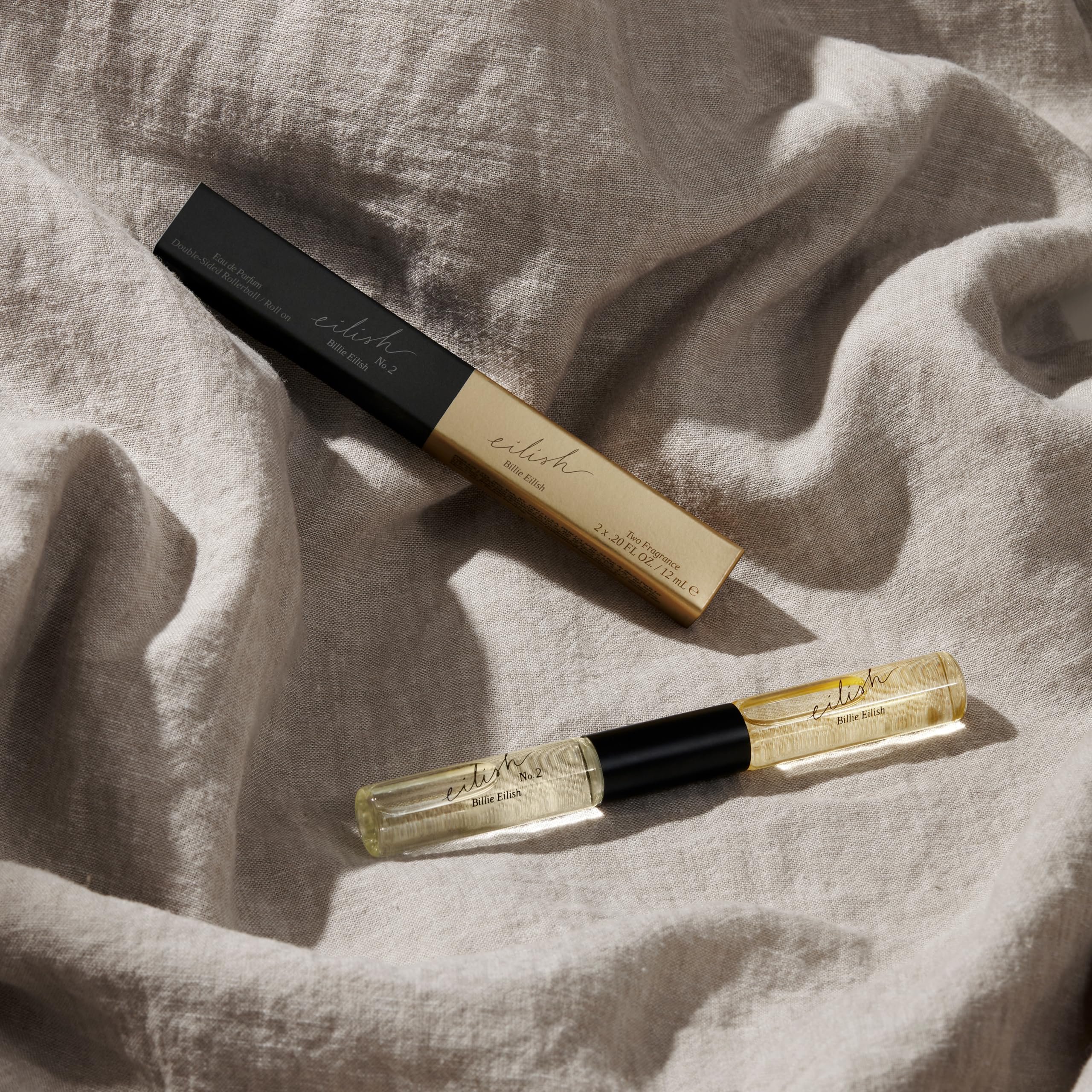 Billie Eilish No. 2 dual-rollerball application for portable, long-lasting scent.
