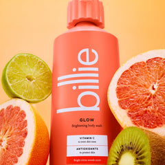 Billie Glow bote de 18 onzas, tamaño perfecto para rutina diaria.