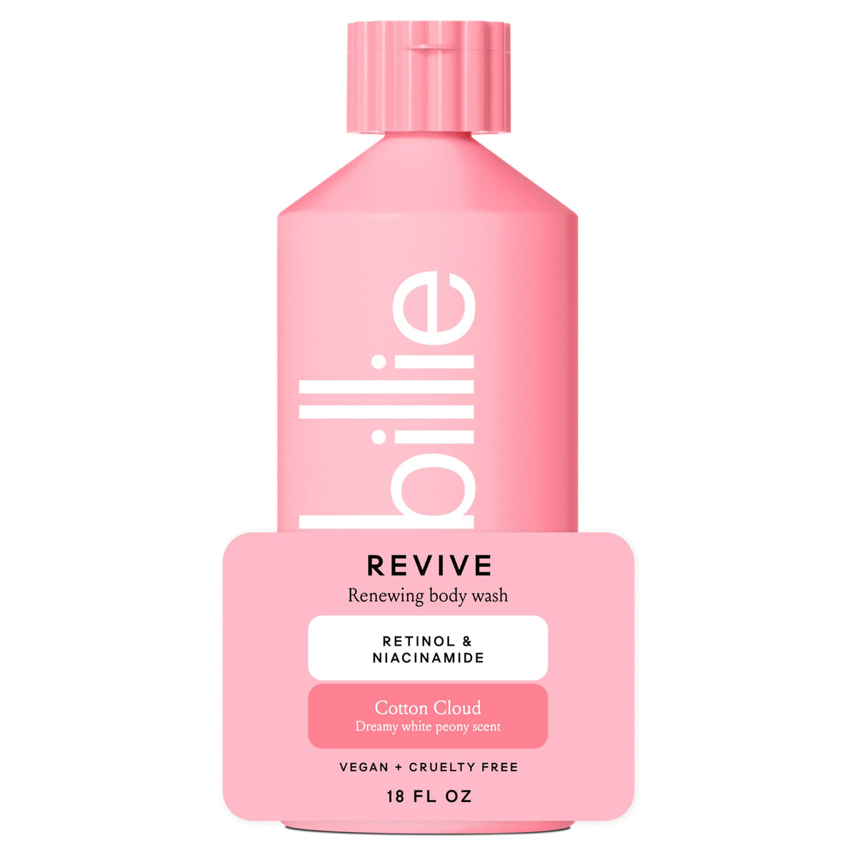 Billie lavando la piel con renovación suave y aroma Nube de Algodón, refrescante.