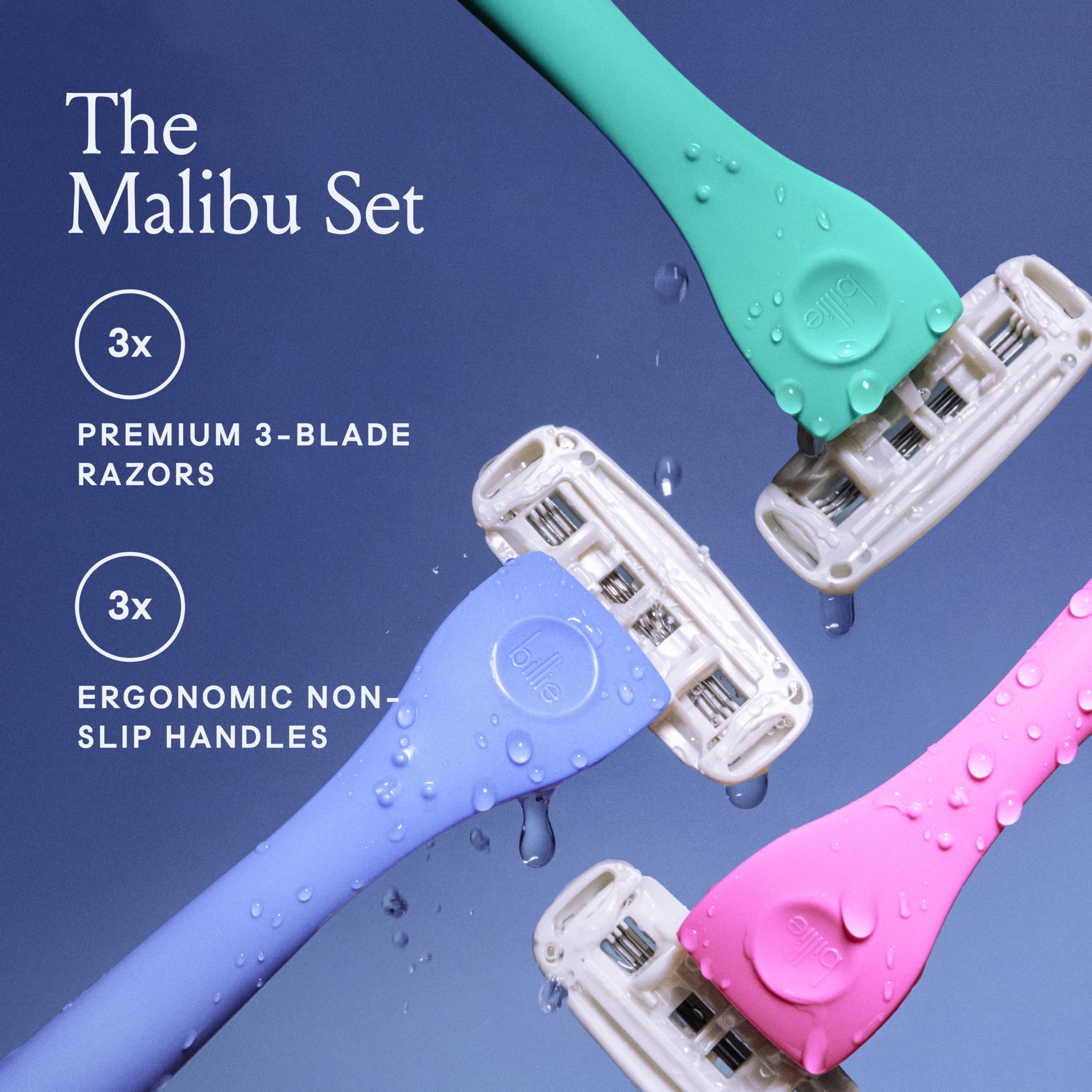 Billie Malibu Set handle with matte rubber for secure grip in wet conditions