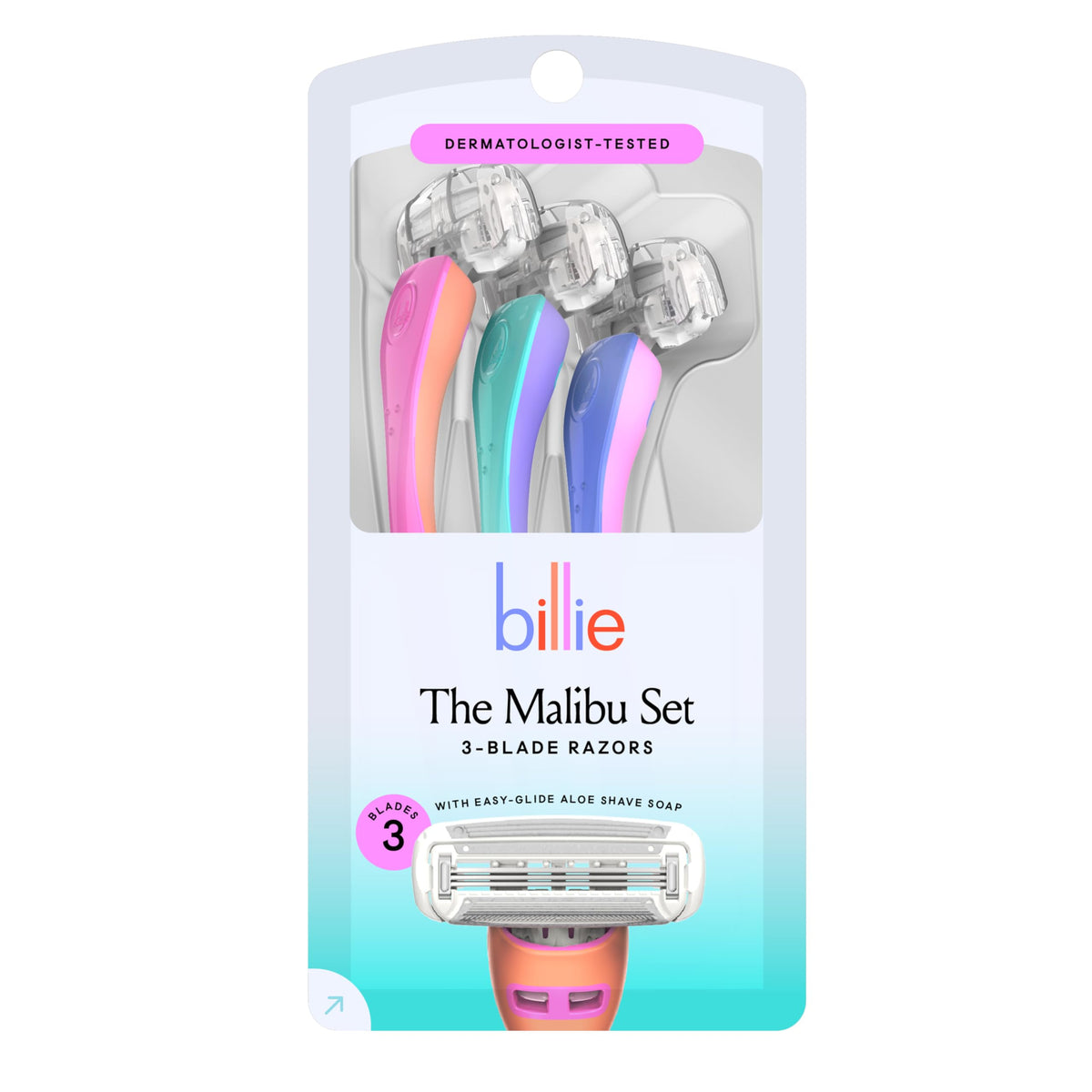 Billie Malibu Set razor head close-up showing smooth design for easy shaving