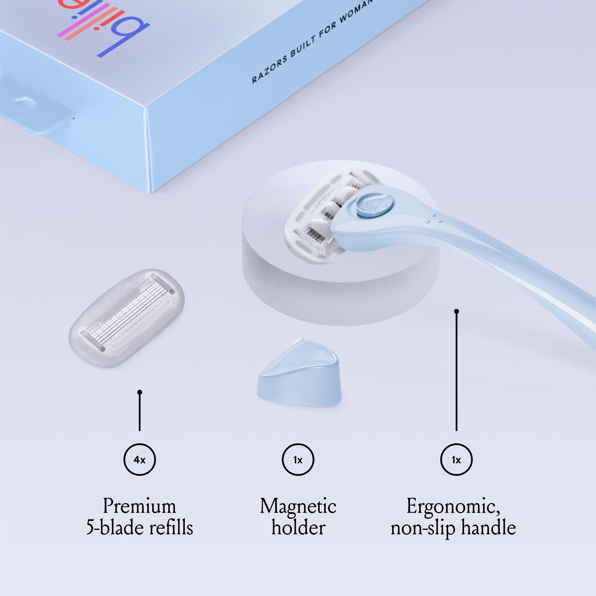 Billie razor four refills with aloe offer extended shaving comfort.