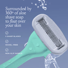 Billie Razor aloe soap around blades delivers a smooth glide and skin comfort.
