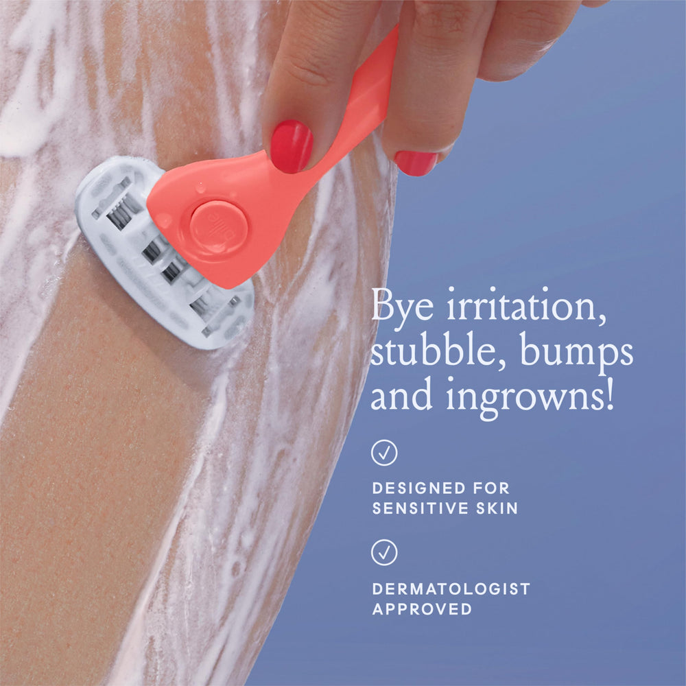 Billie razor ergonomic non-slip handle offers secure control.