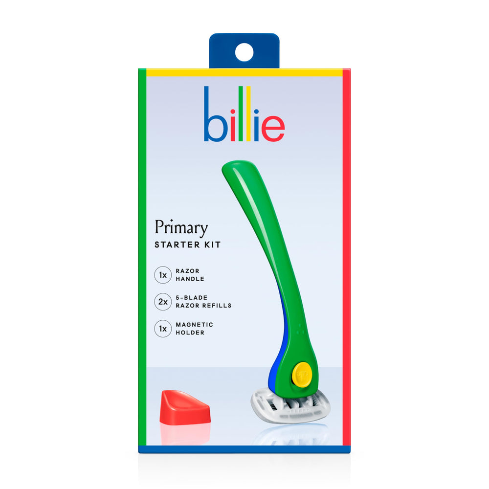 Billie razor handle shown in bright color for a comfortable grip