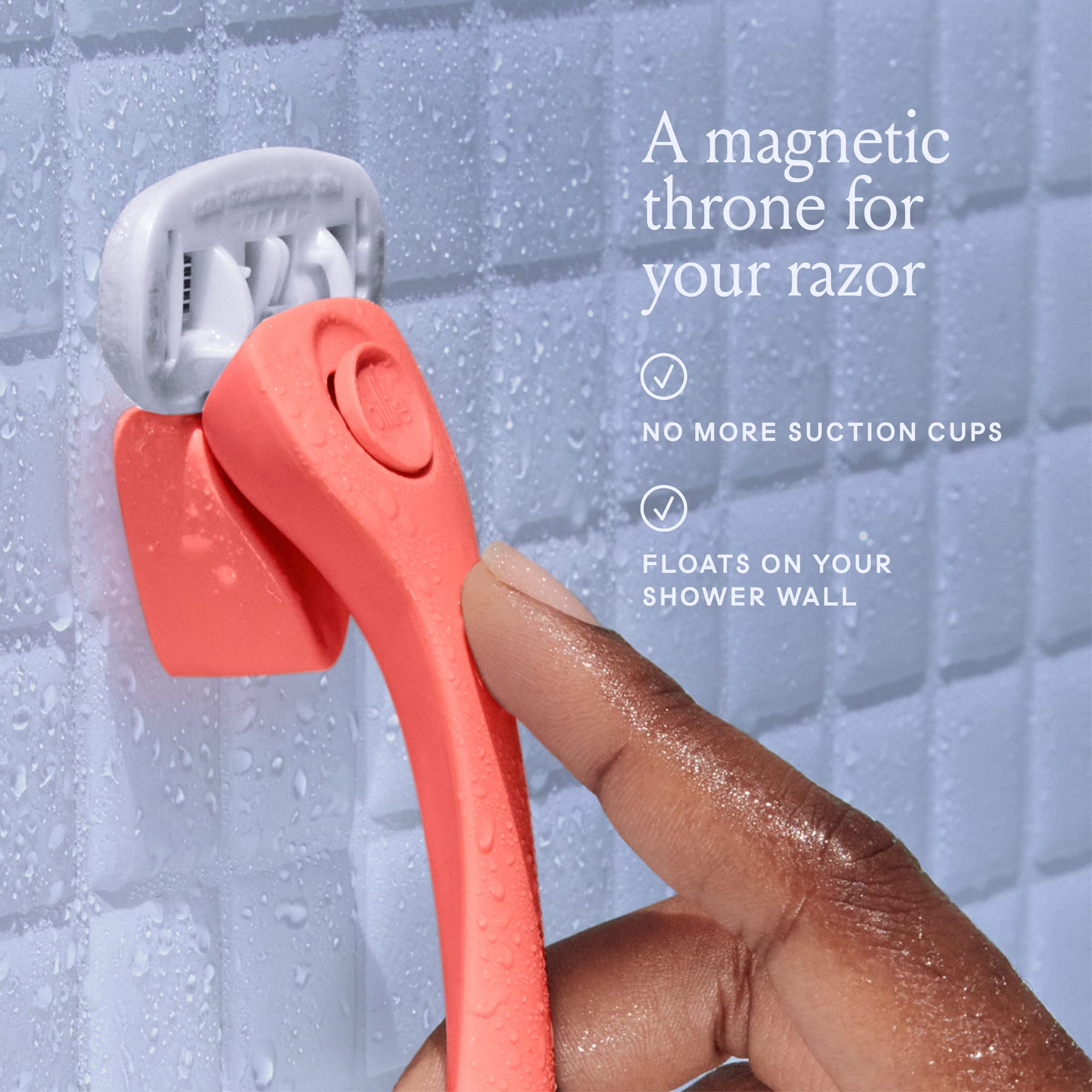 Billie magnetic holder on shower wall keeps razor accessible