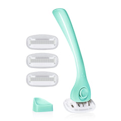 Billie Razor Minty magnetic holder keeps the razor dry and accessible in the shower.