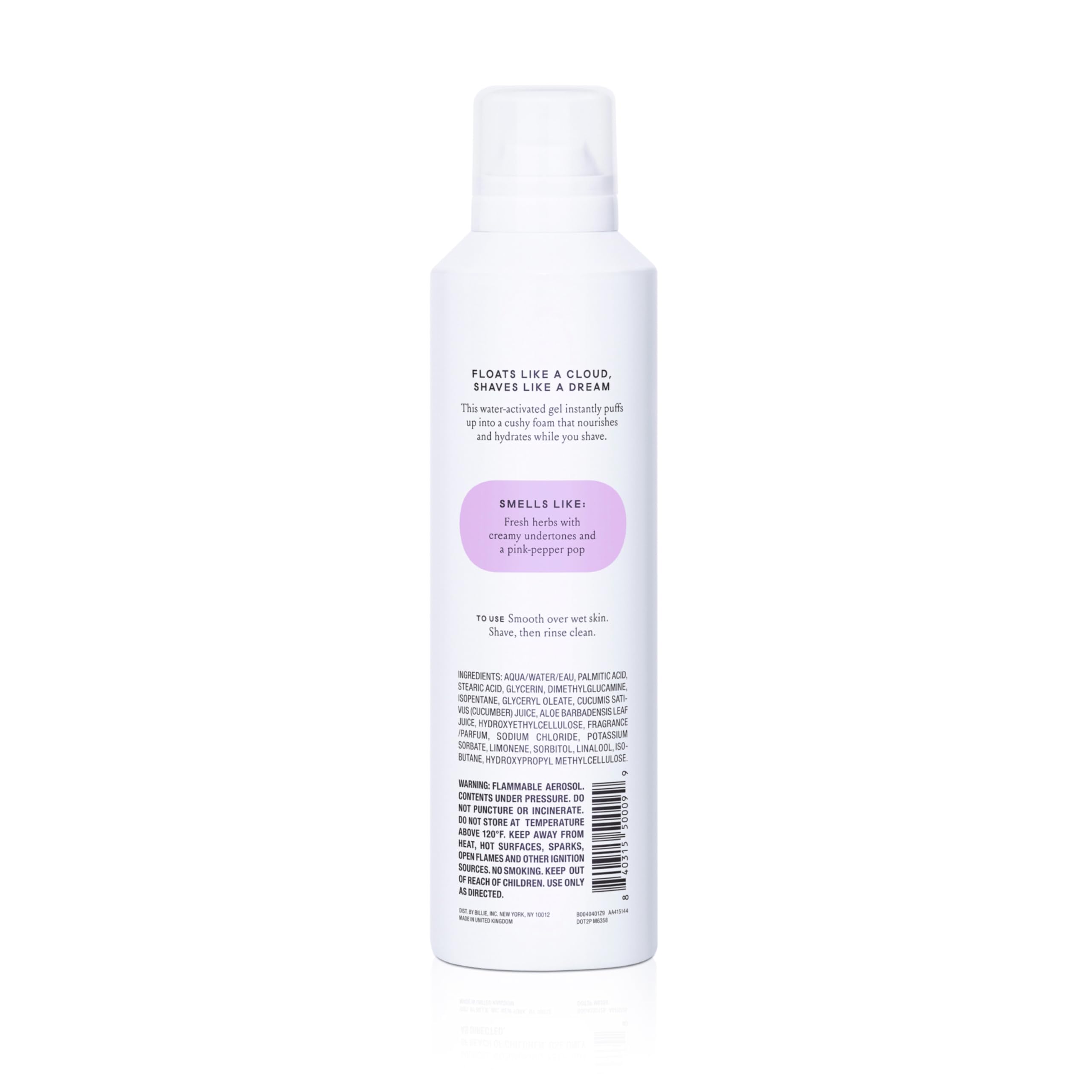 Billie SkyFoam creates a cloud-like foam around the razor.