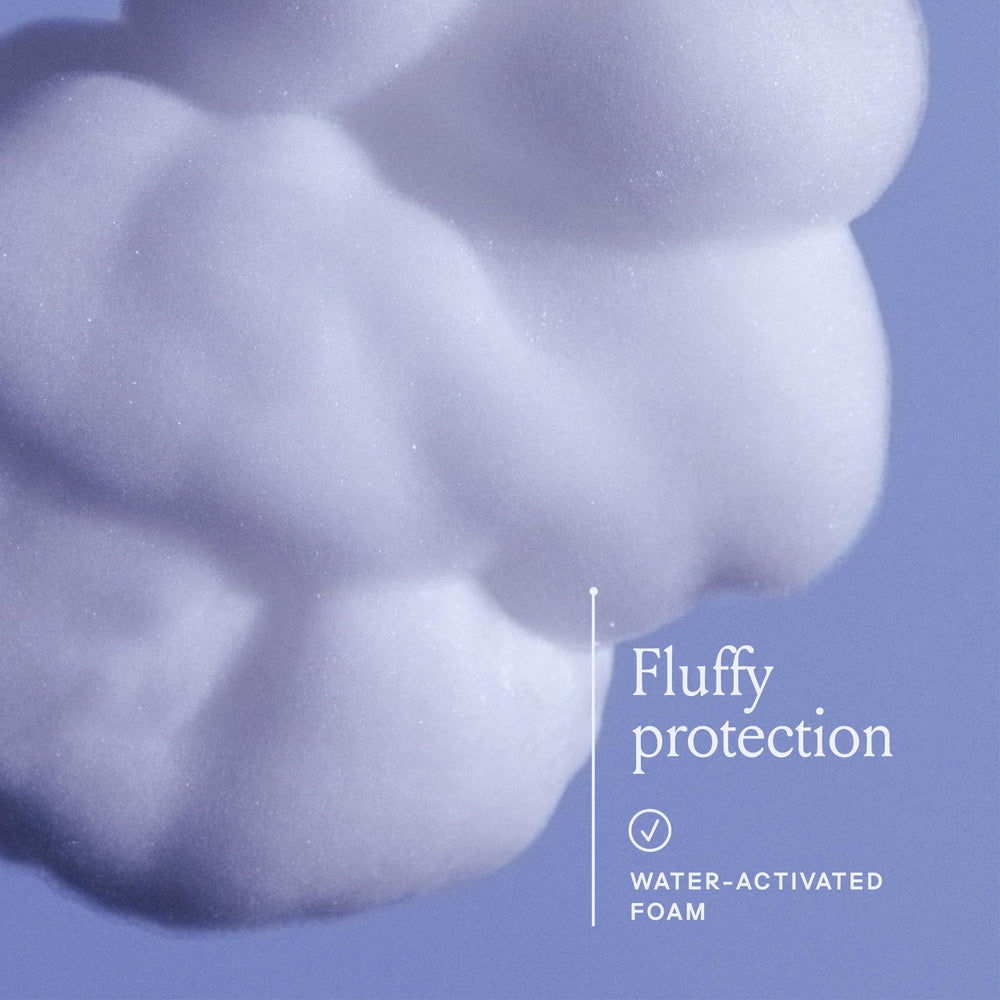 Foamy SkyFoam texture rising as you lather during a shower.