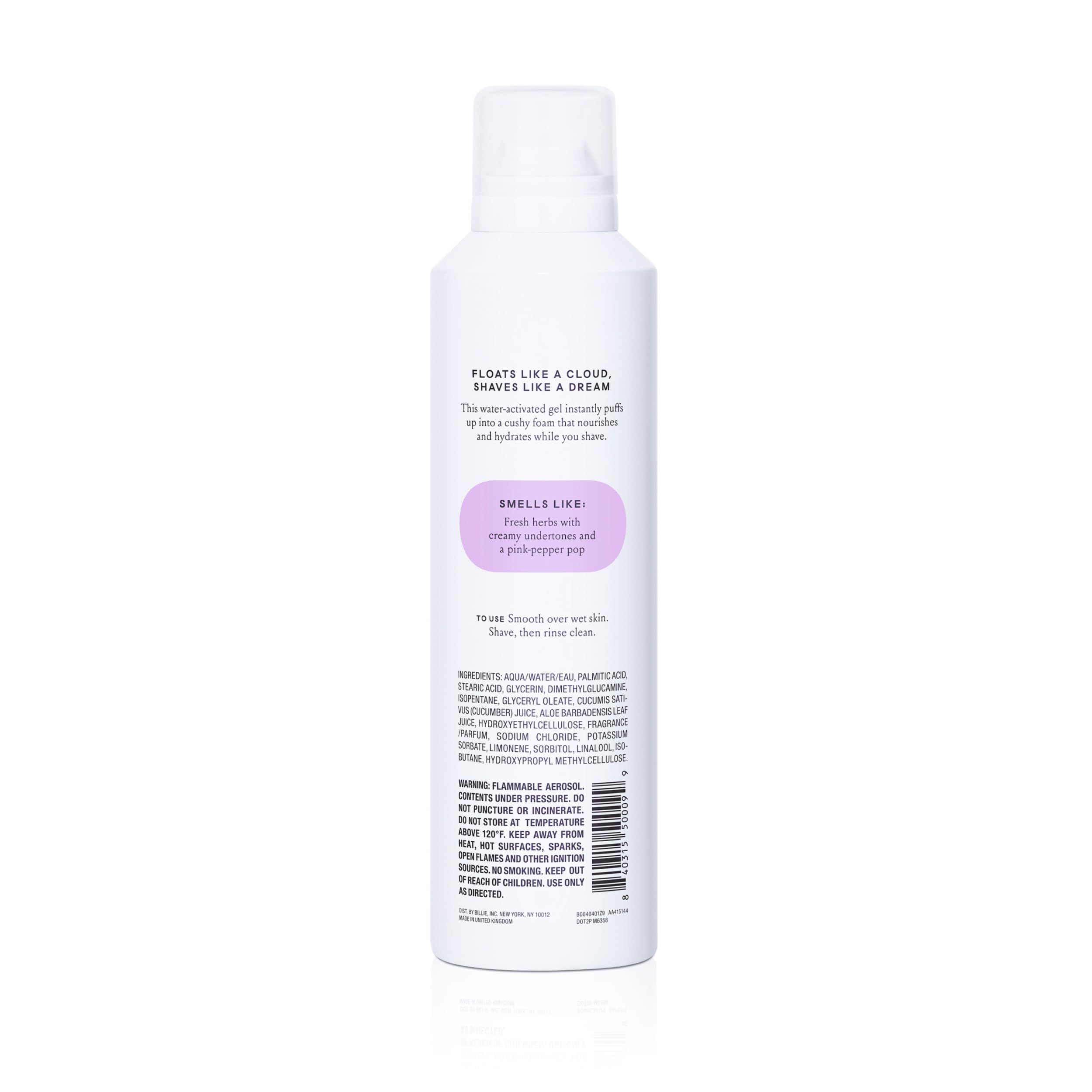 Billie SkyFoam Lavender Milk foam on skin for glide.