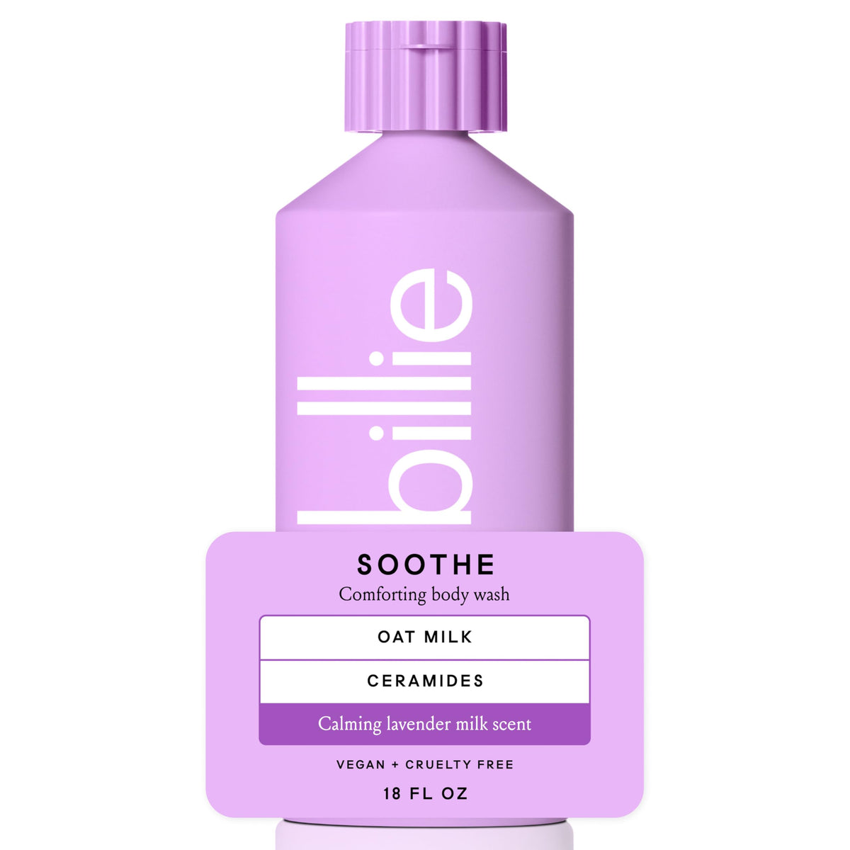 Billie Soothe: botella vertiendo para hidratación suave de la piel.