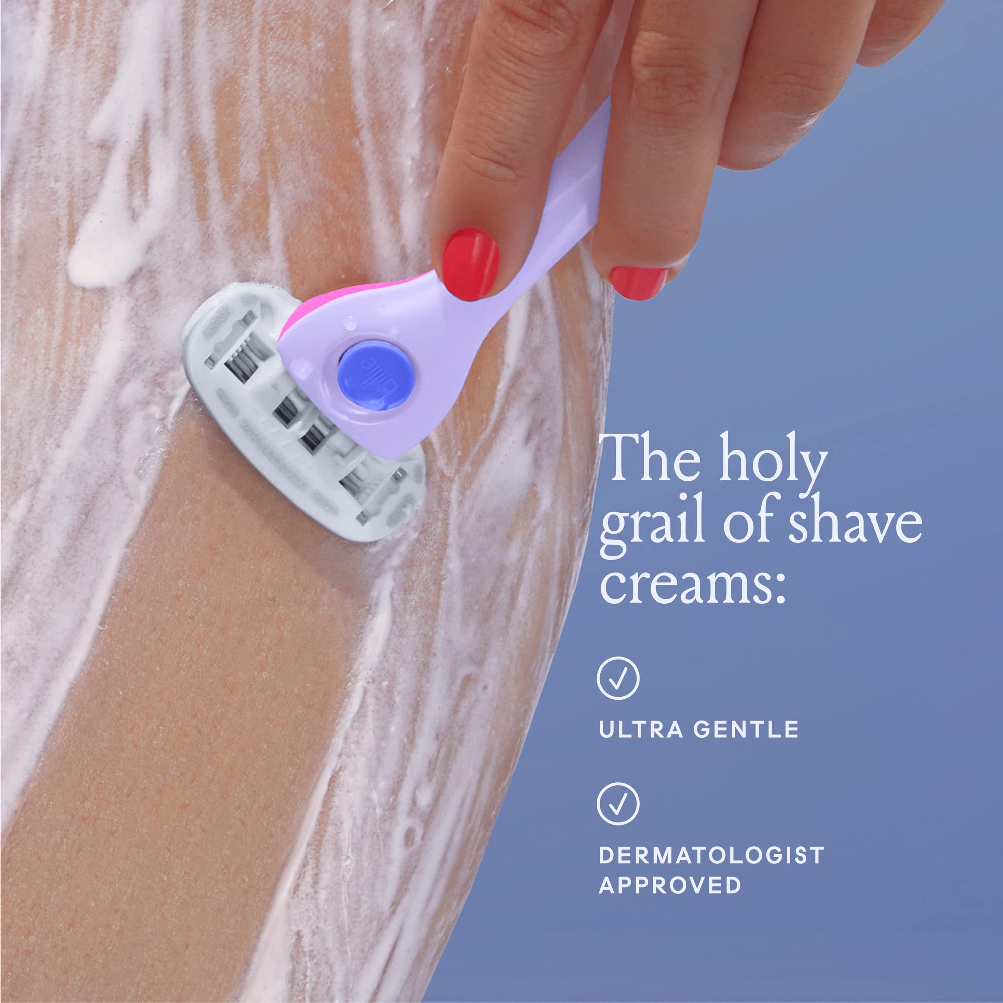 Billie Whipped Shave Cream with coconut oil locks in moisture for hydrated skin.