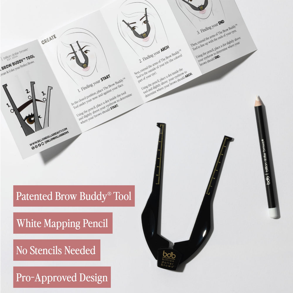 Brow Buddy in action helping guide tweezing and waxing.