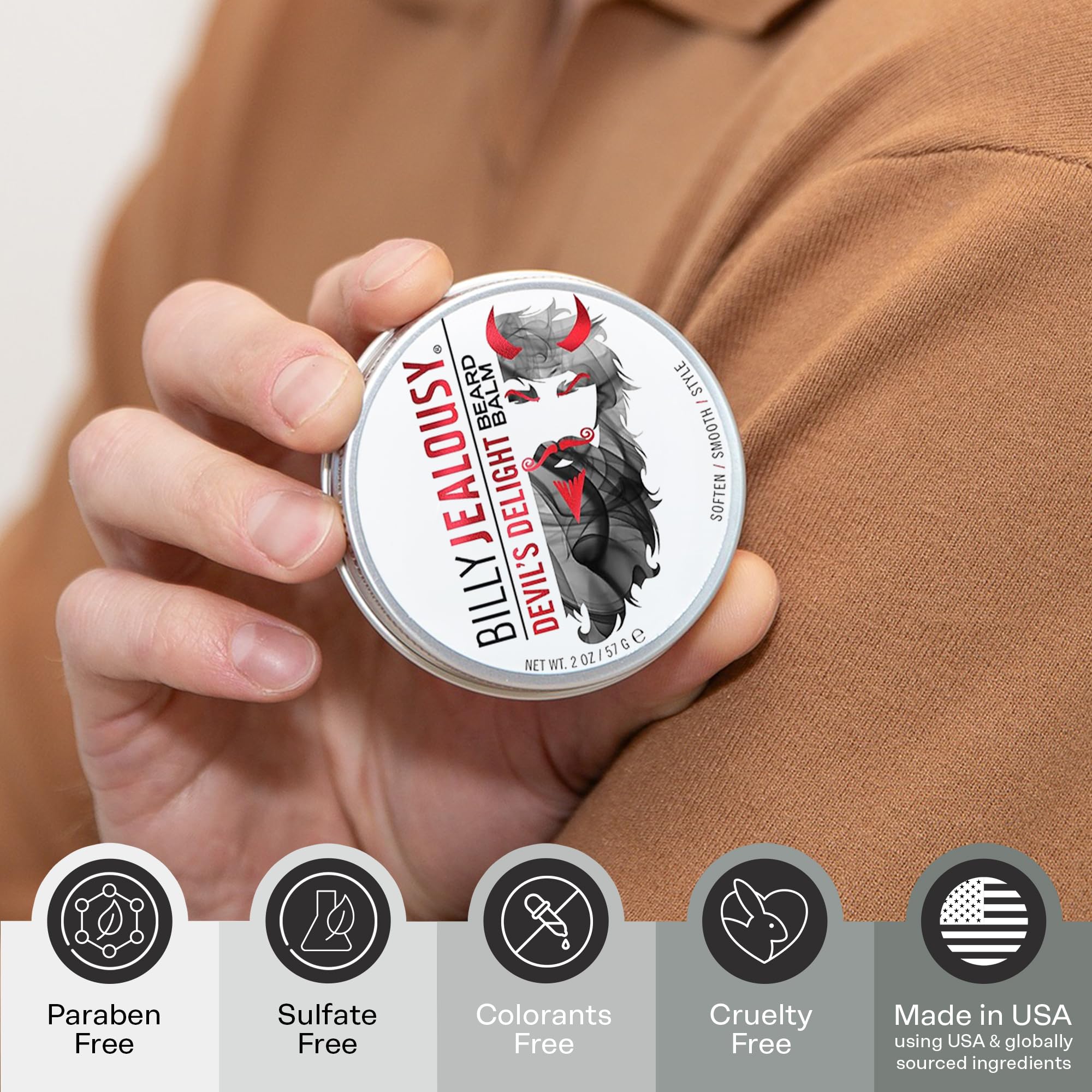 Devil's Delight balm label with scent notes and branding