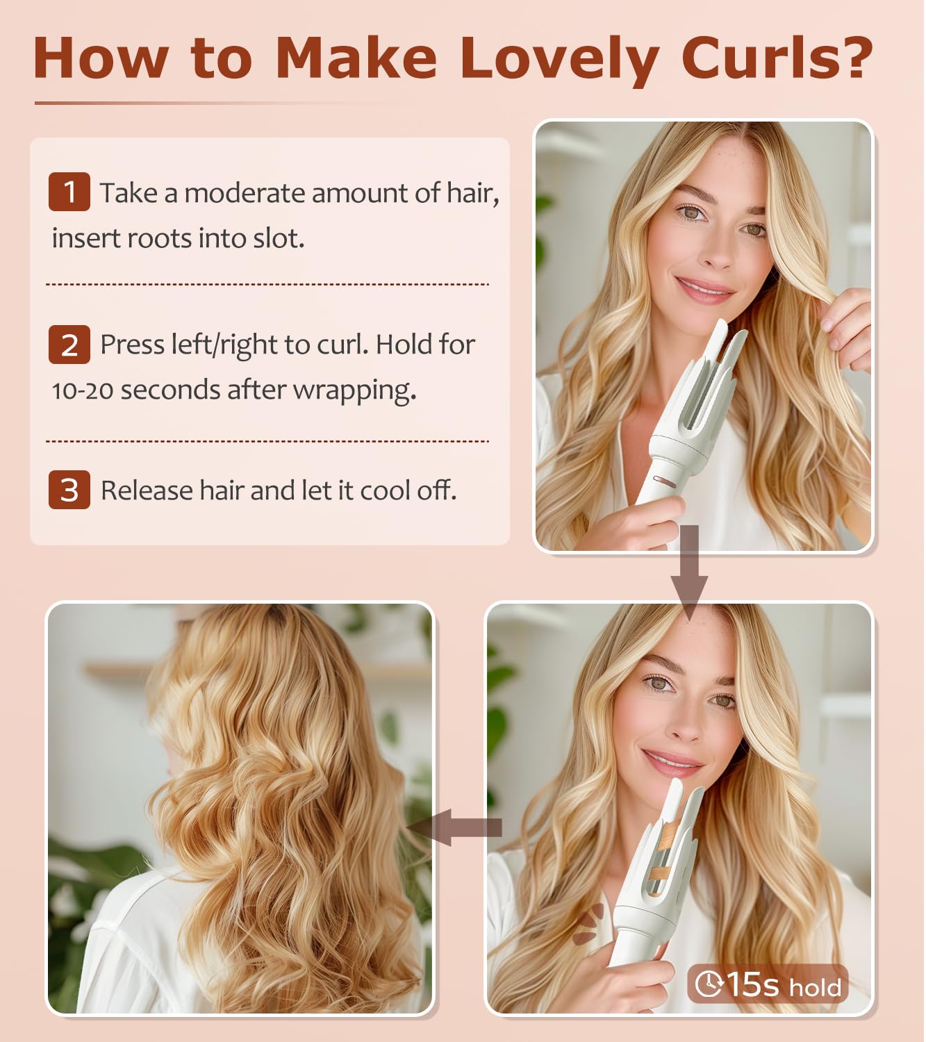 BILITOK Auto Hair Curler ceramic glaze for smoother, shinier hair.
