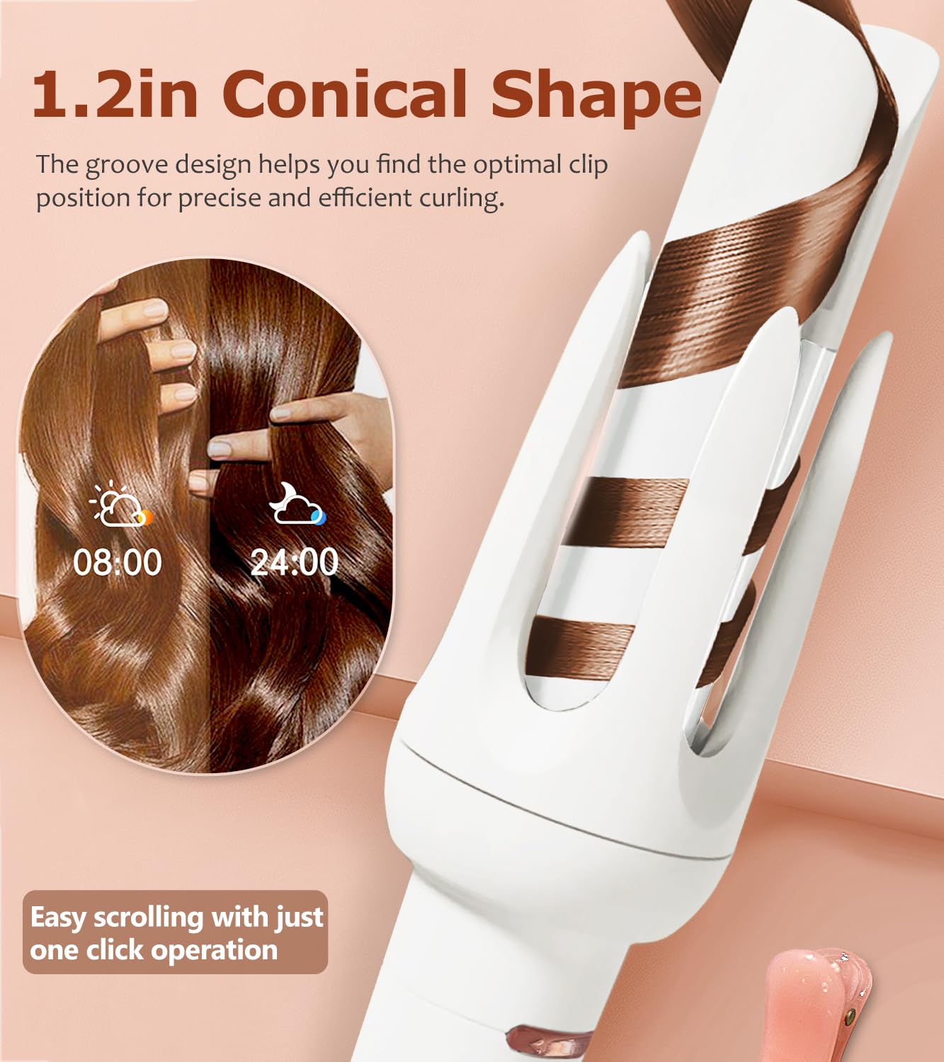 BILITOK Auto Hair Curler rotating wand enables two-direction styling.