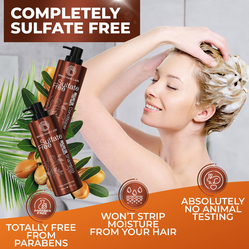 Bingo Hair Care anti-frizz shine closeup highlighting smooth look.