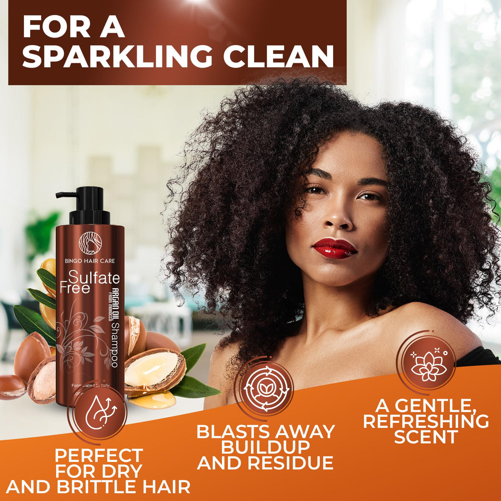 BINGO HAIR CARE Champú argán protección de daño, envase que ayuda a reducir quiebre.