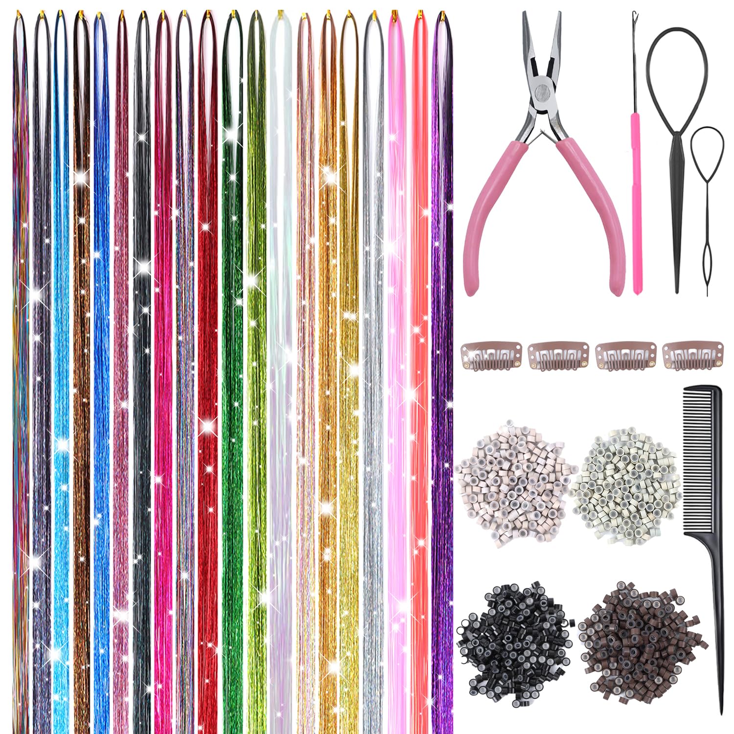 Bintvoy hair tinsel kit with 8000 strands for shimmering style