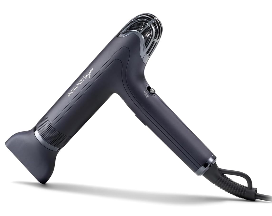 Bio Ionic SMART-X dryer with diffuser delivering gentle, even airflow for defined texture.