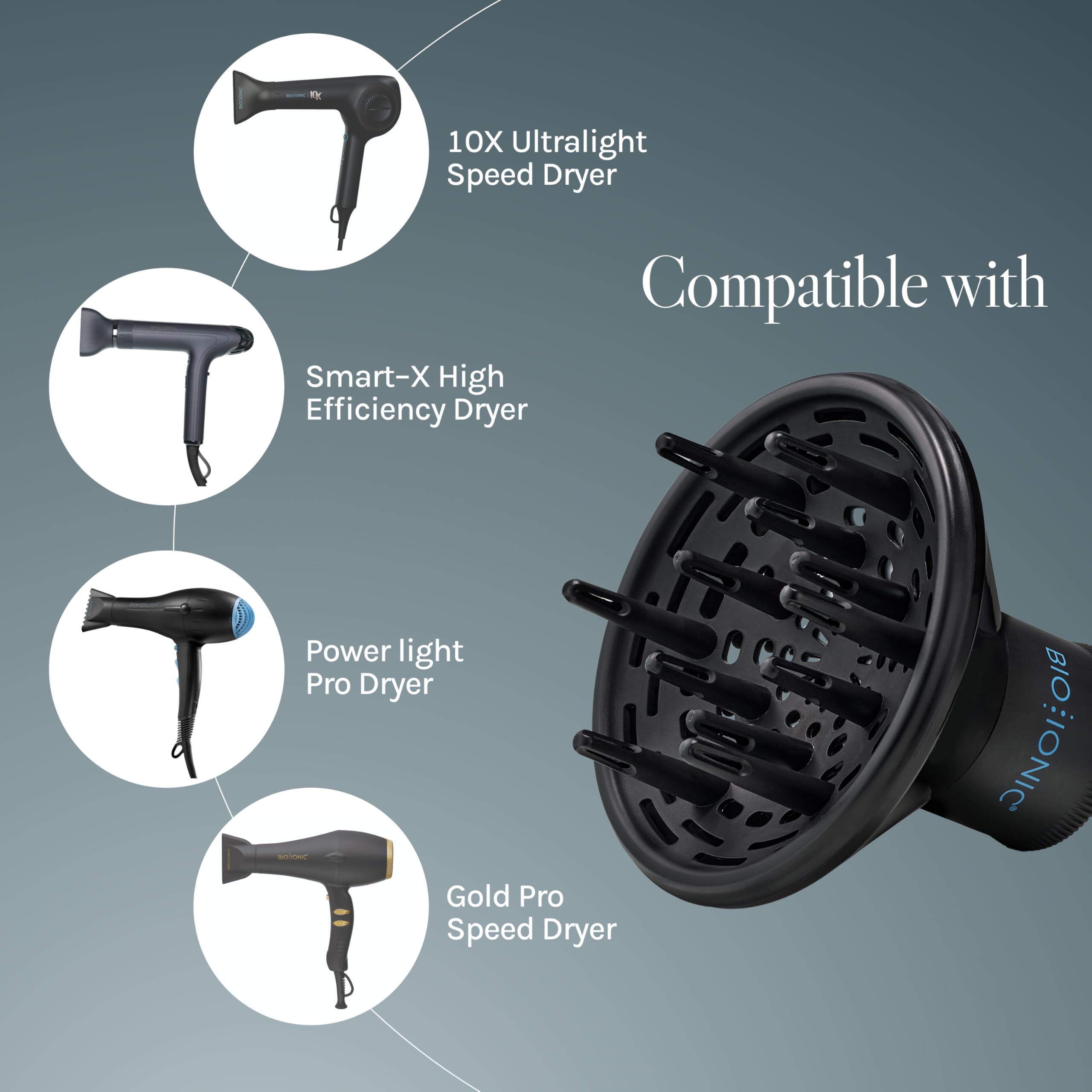 Diffuser features 12 outlets delivering faster drying and even heat distribution.