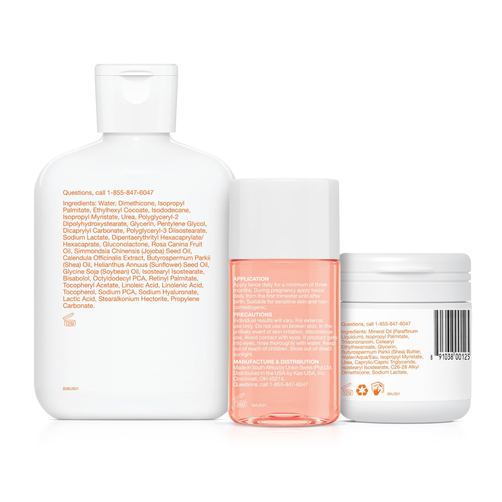 Bio-Oil packaging and bottles, easy to store in a carry-on.