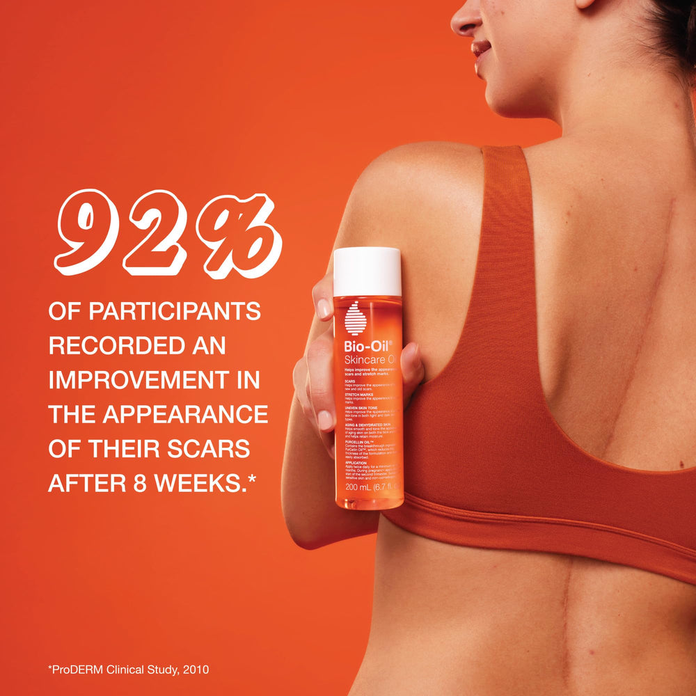Bio-Oil Skincare Oil close-up, smooths skin texture and supports moisturization.