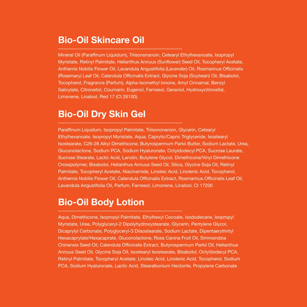 Bio-Oil travel kit display showing three-piece set, handy for on-the-go skincare.