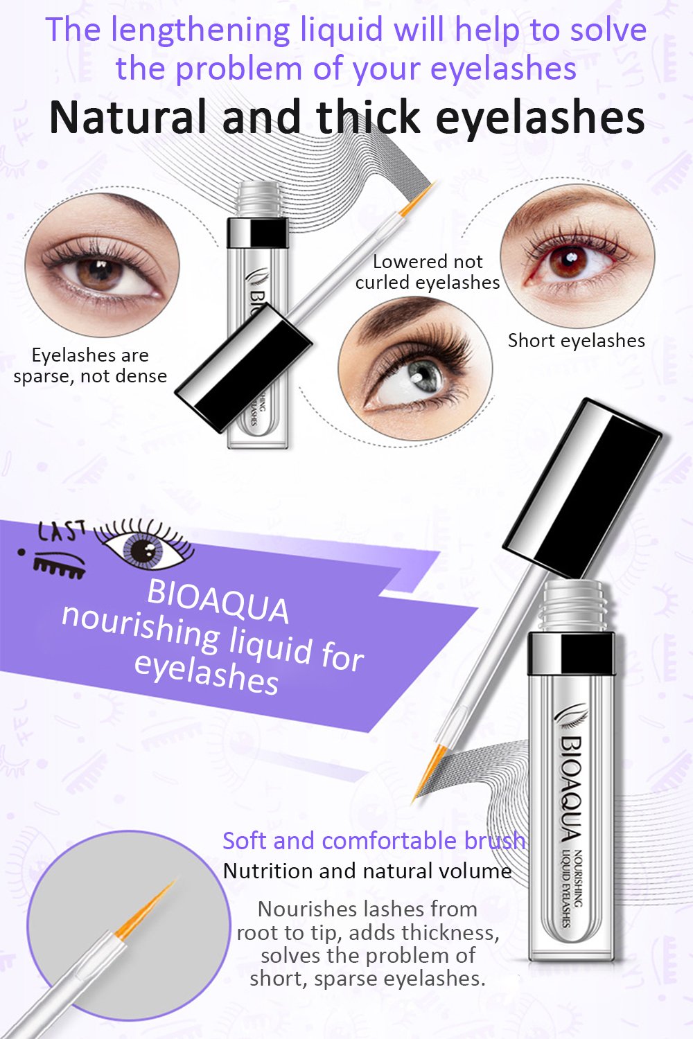 BIOAQUA suero densidad pestanas para un look más intenso