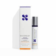 BIOCORNEUM Silishield bottle close-up shows fast-drying scar gel for face and body