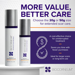 Biocorneum water-resistant scar cream jar suggests durable wear during daily activities.