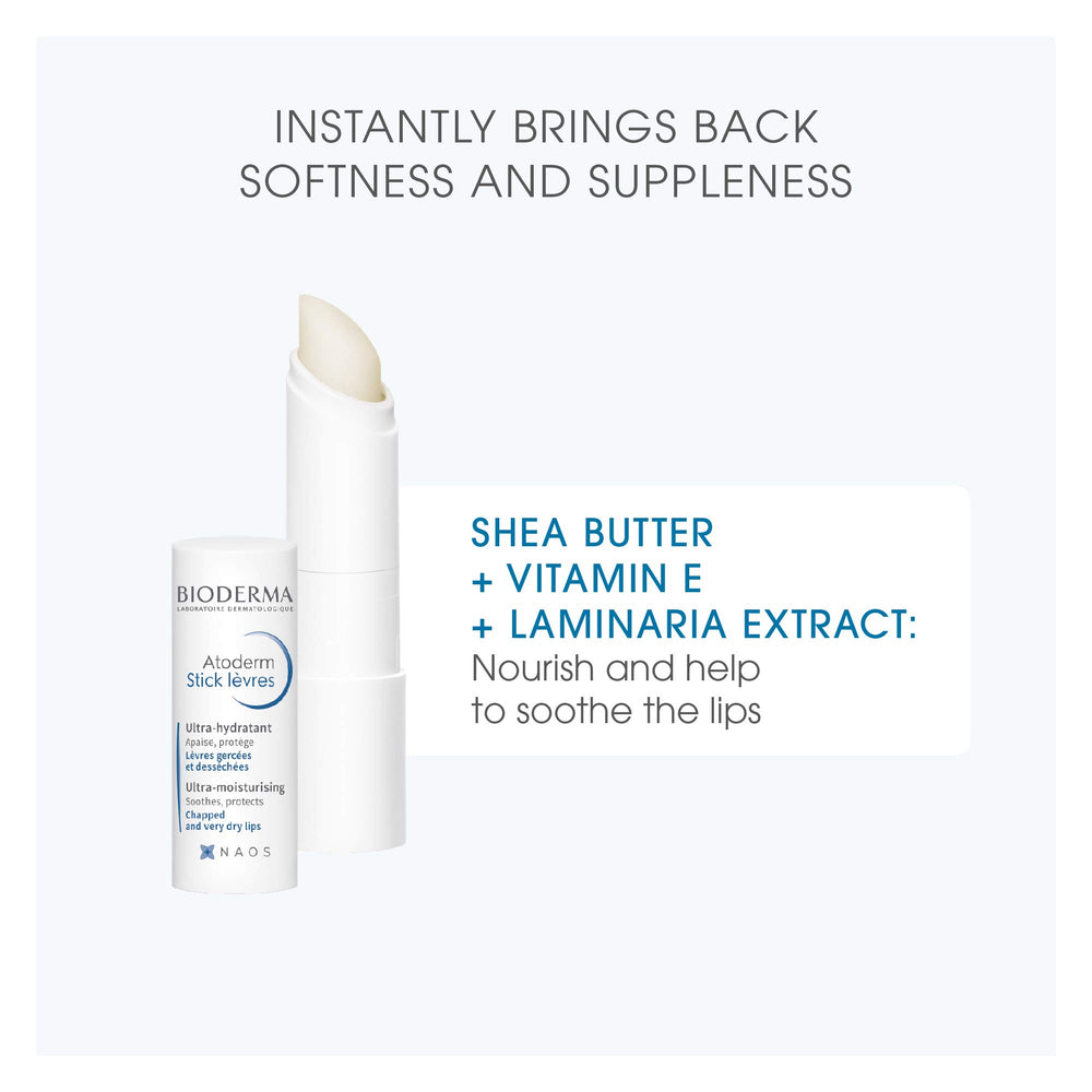 Bioderma Atoderm barra labial nutre profundamente labios ásperos.