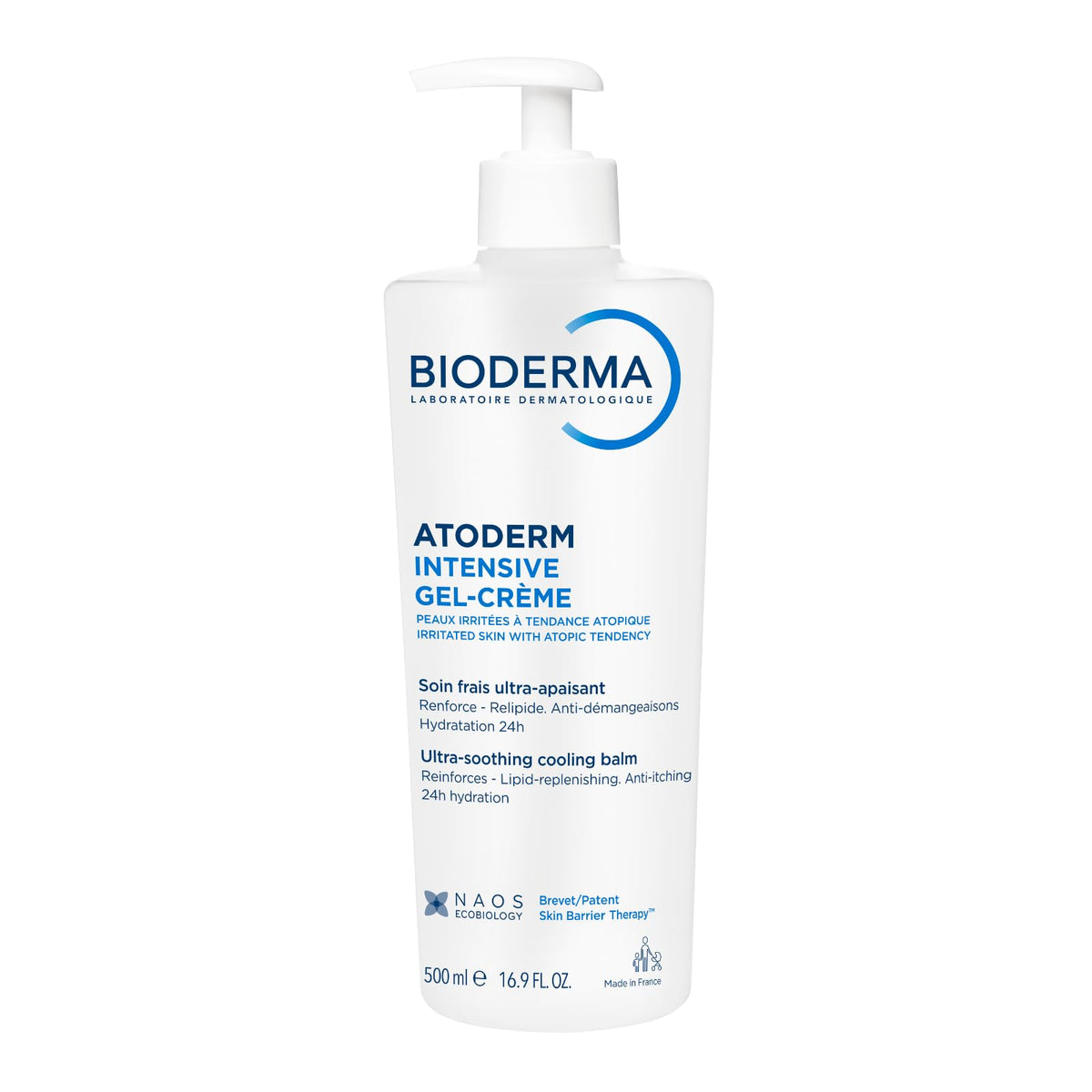 Bioderma Atoderm Intensive Gel-Cream bottle delivering 24-hour hydration for dry skin