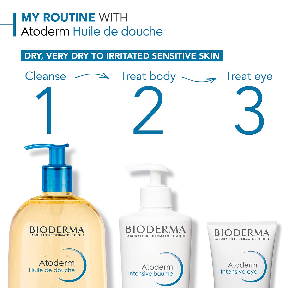 Bioderma Atoderm Shower Oil highlights up to 24-hour hydration.