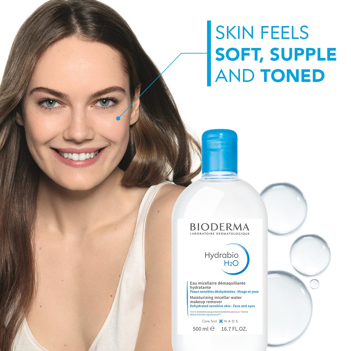 Bioderma Hydrabio H2O alcohol-free formula for gentle use.