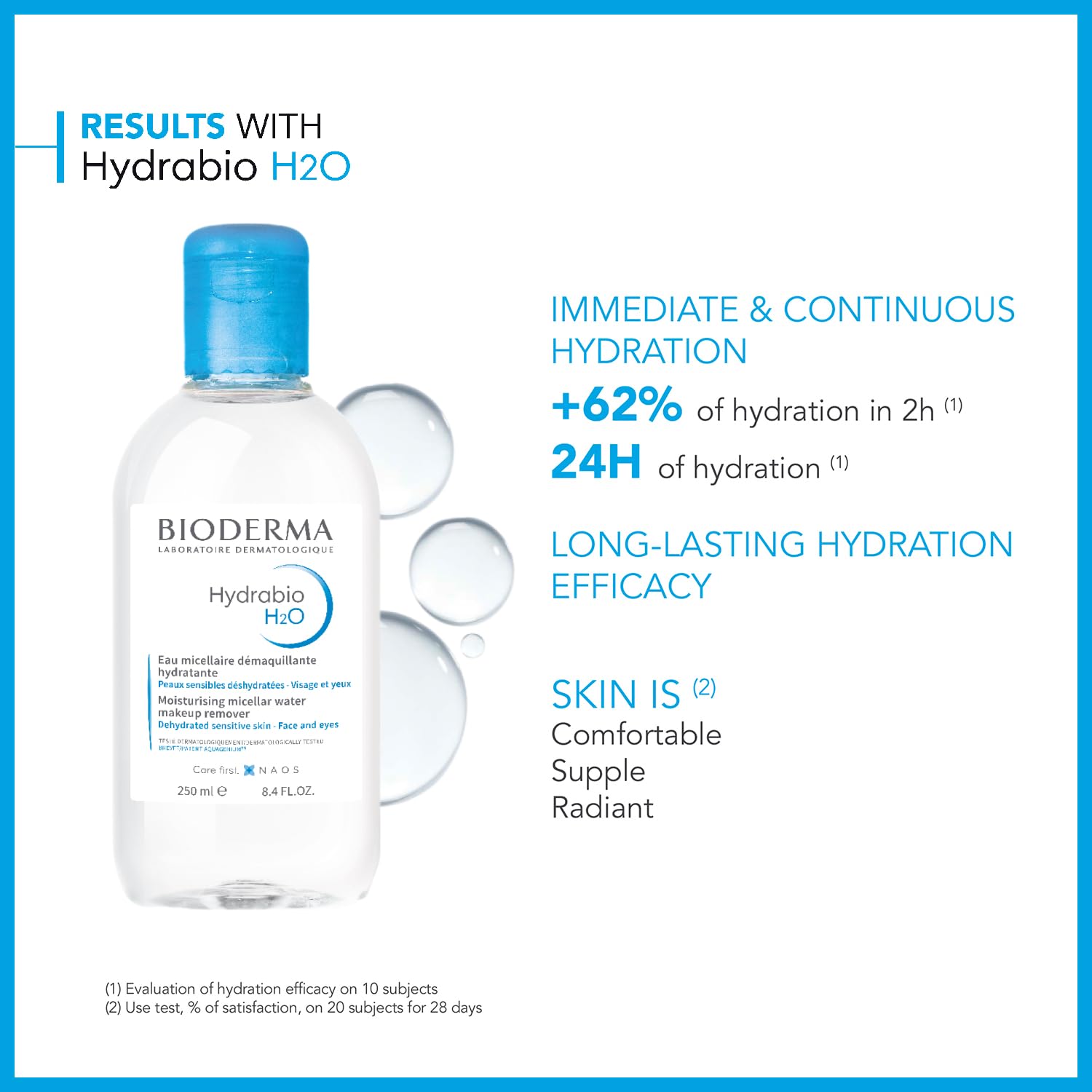 Bioderma Hydrabio H2O, aplicación suave en el rostro.