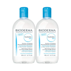 Bioderma Hydrabio H2O bottle close-up highlighting hydrating micellar formula for sensitive skin.