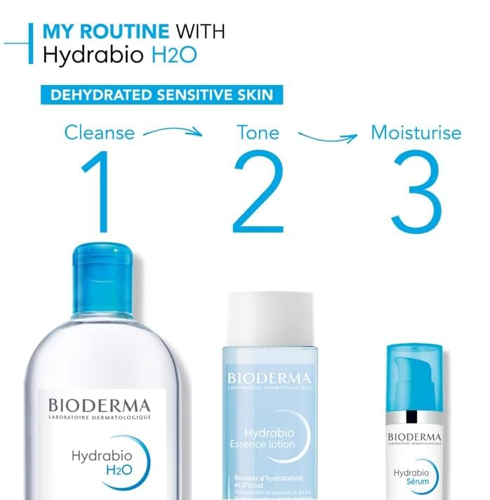 Bioderma Hydrabio H2O daily cleansing routine for calm skin.