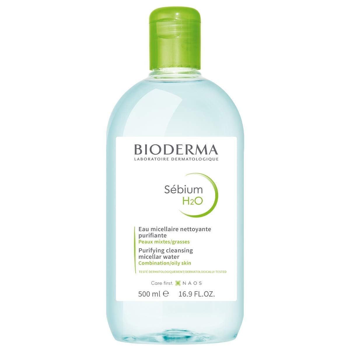 Bioderma Sebium H2O bottle closeup, gentle purifying cleanse for skin