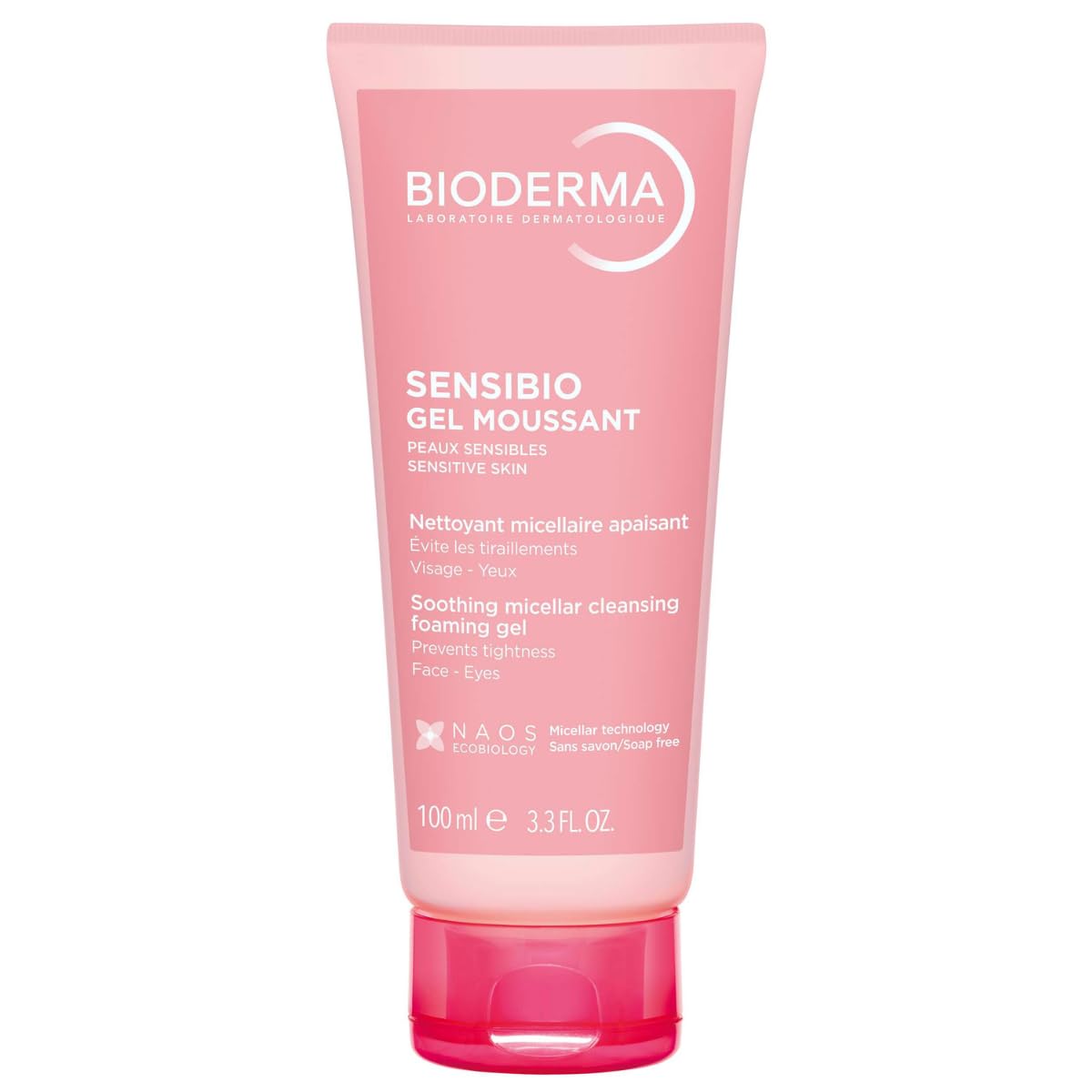 Bioderma Sensibio foaming gel micellar bottle pour demonstrates gentle cleansing for sensitive skin