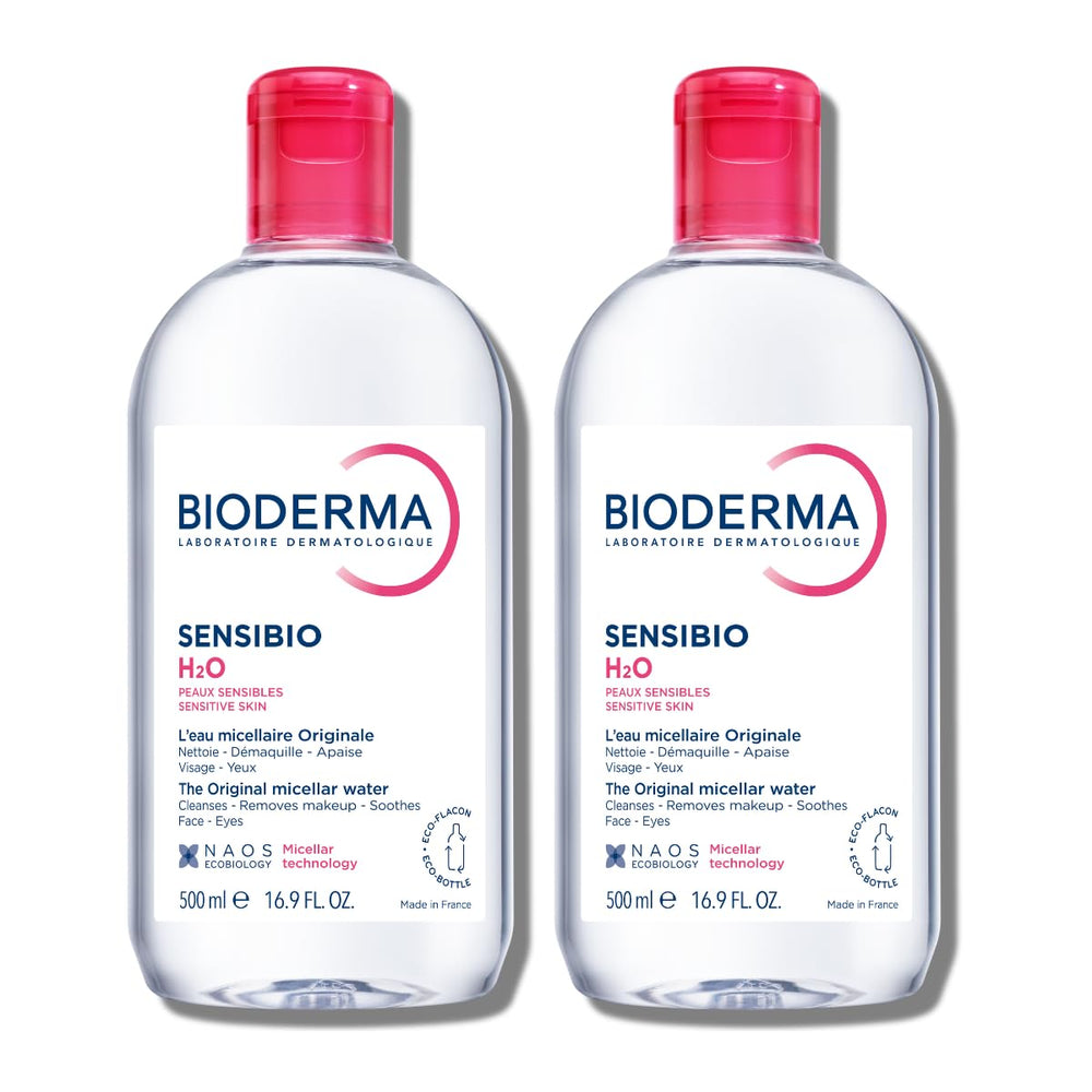 Bioderma Sensibio H2O duo pack bottles for easy makeup removal and gentle cleansing.