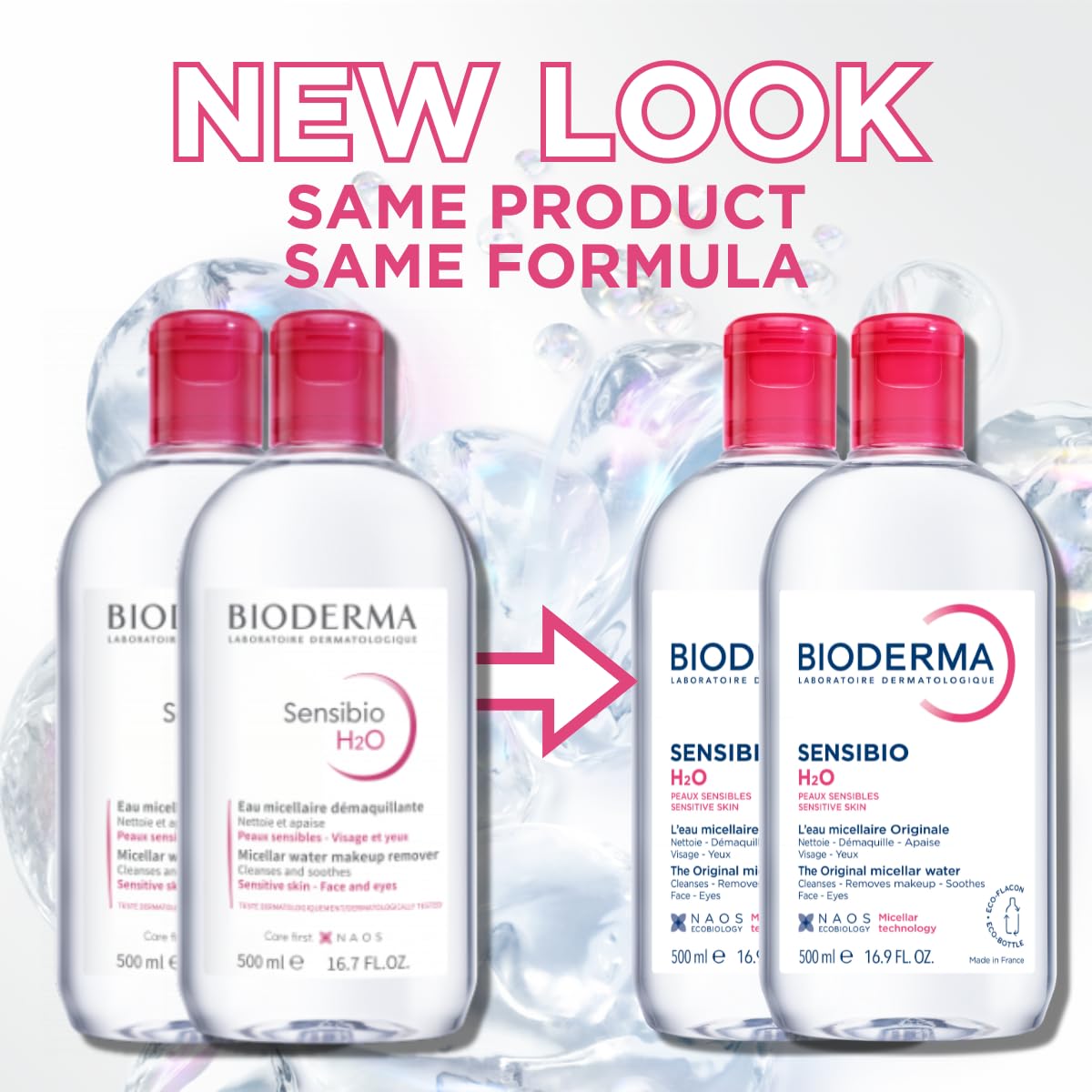Bioderma Sensibio H2O micellar water closeup bottle demonstrating soothing fragrance-free cleansing.