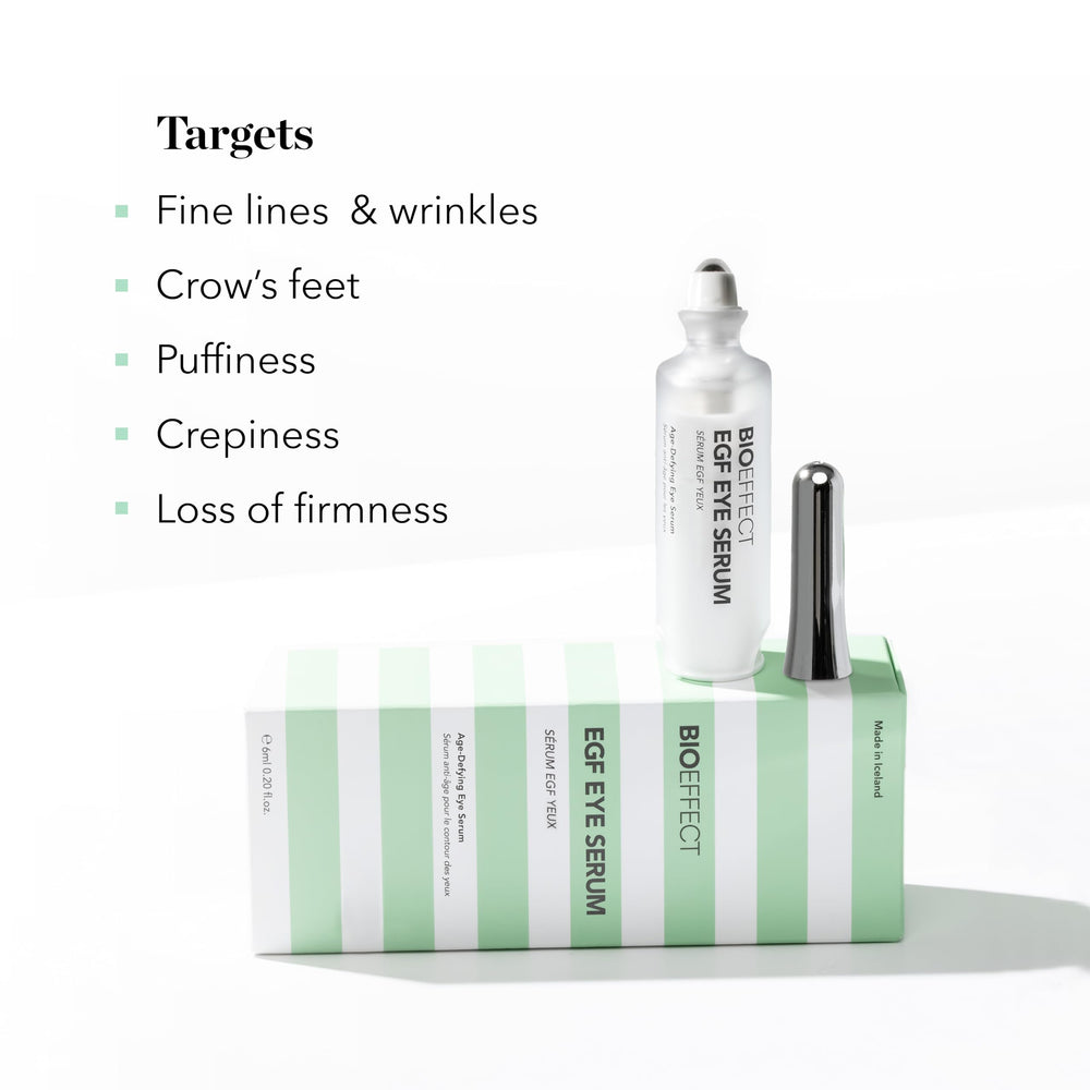 BIOEFFECT EGF Eye Serum smooths fine lines around the eye contour.