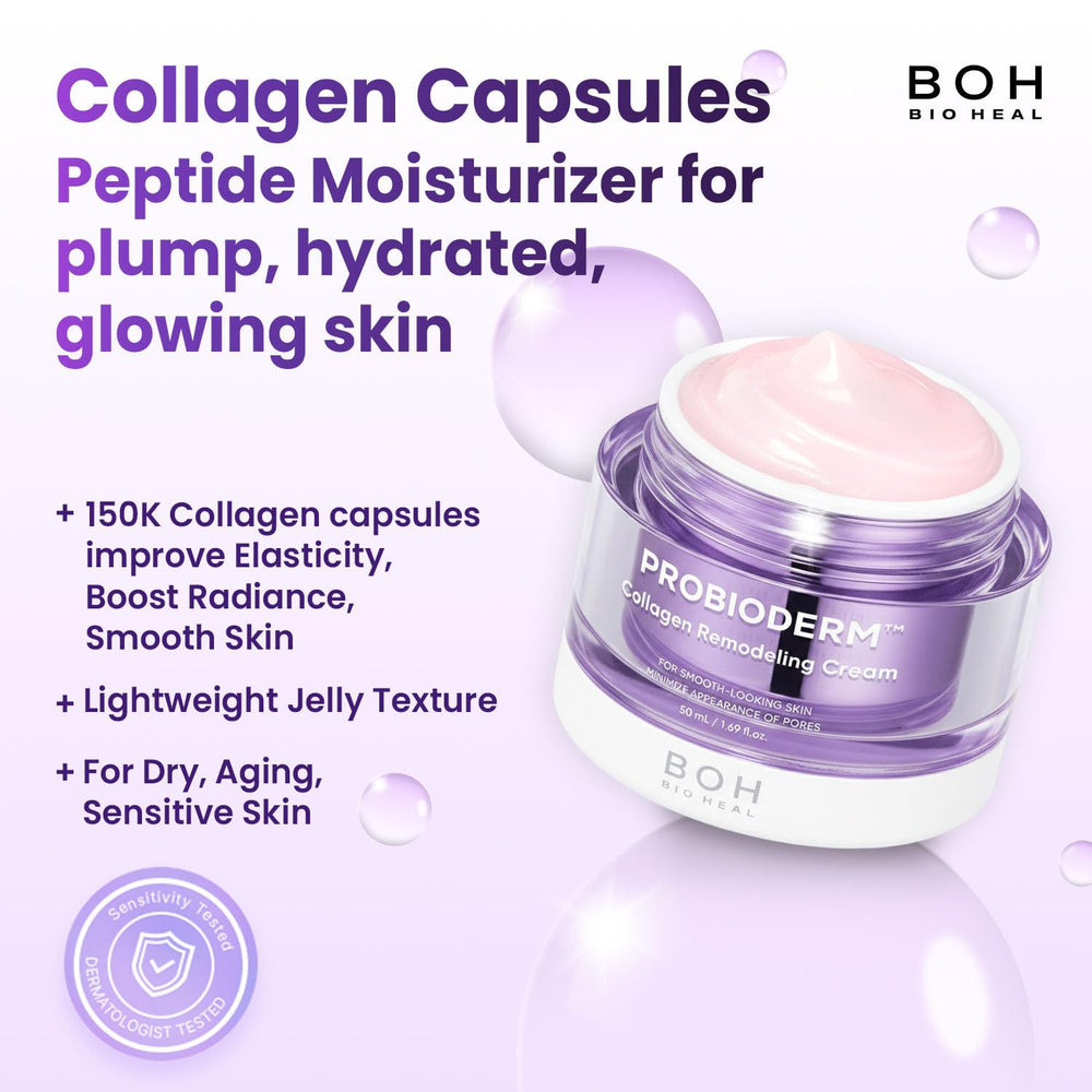 BIOHEAL BOH Probioderm cream jar label highlights elasticity support.
