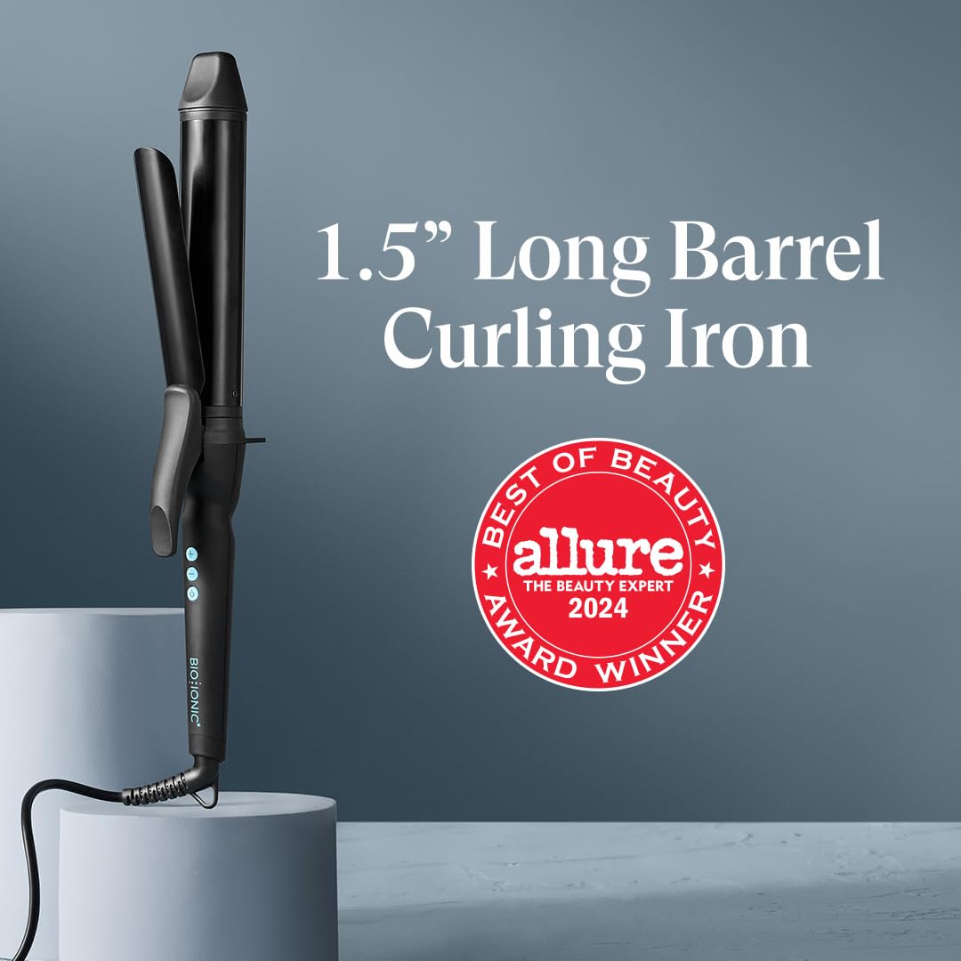 Bio Ionic long-barrel curler auto shut-off feature in action