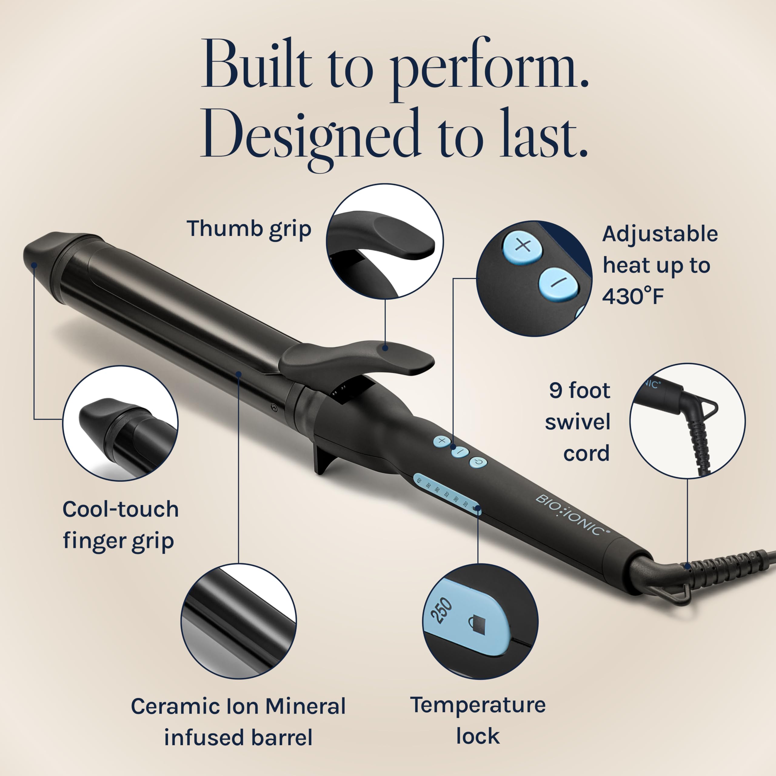 Bio Ionic long-barrel curler extended barrel enabling back-of-head styling